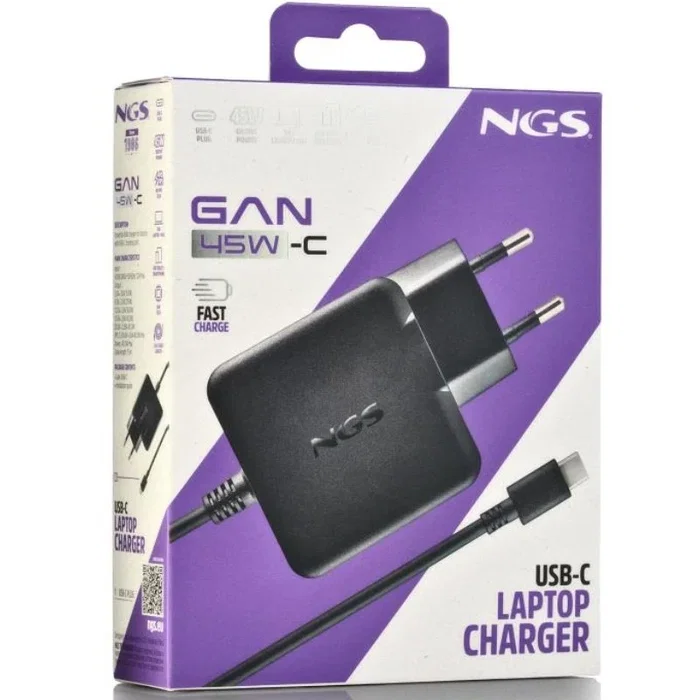 NGS Cargador de Pared GaN USB-C 45W Negro GAN45W-C NGS Cargador de Pared GaN USB-C 45W Negro GAN45W-C